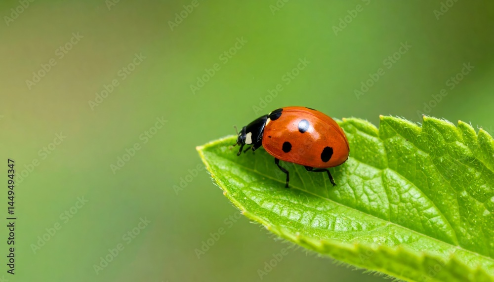 Bright Ladybug on a Green Leaf in Natural Setting Bright Ladybug on a Green Leaf in Natural Setting