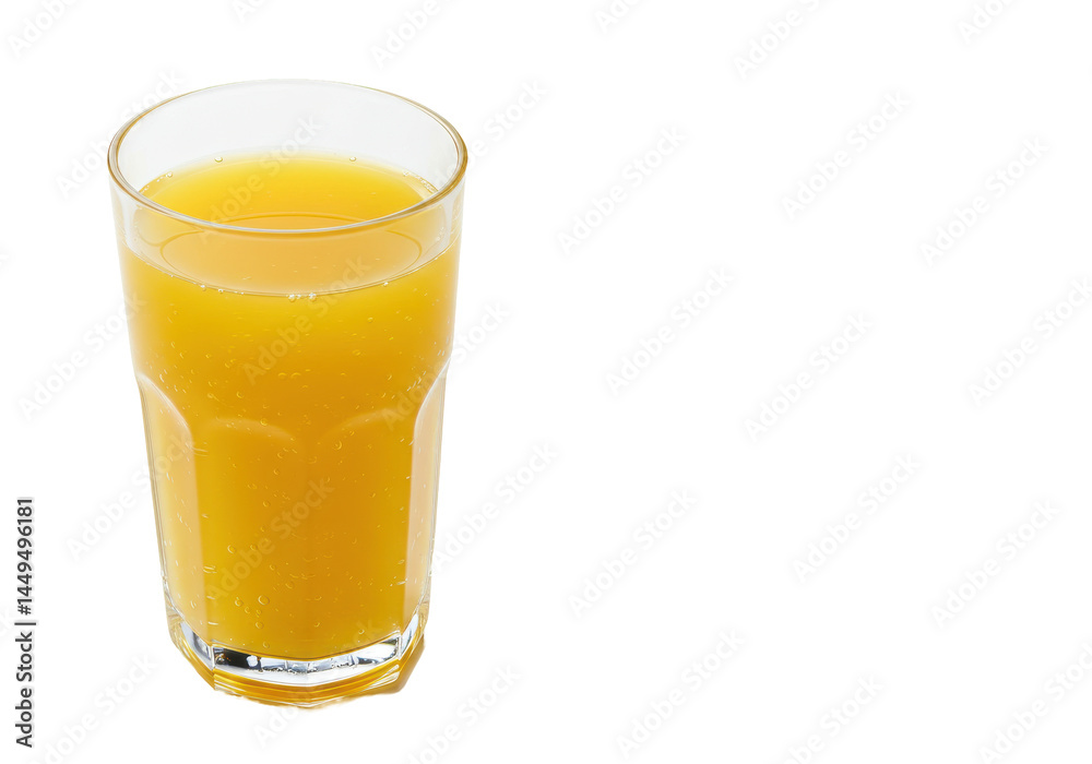Golden refreshment A tall glass of orange juice glows against the darkness