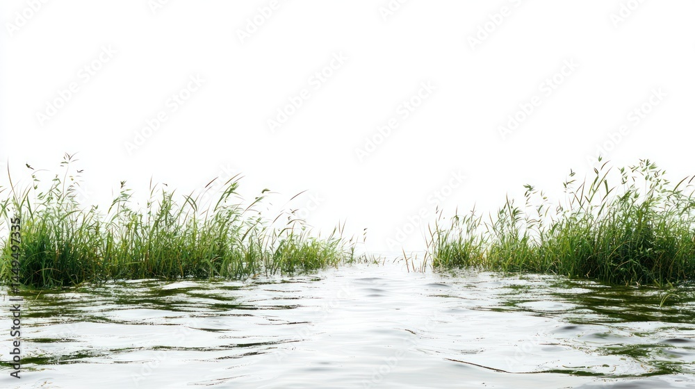 Obraz premium A large pond with gentle waves from a passing breeze, white background