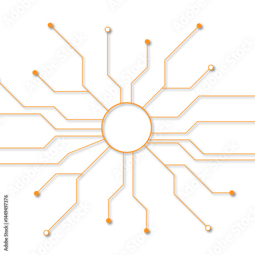 Vector abstract futuristic circuit board with various technology elements. 
