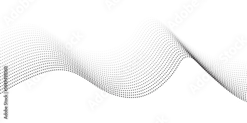 Flowing dots particles wave pattern halftone gradient curve shape isolated on transparent background. Vector in concept of technology, science, music, modern flowing geometric backdrop.