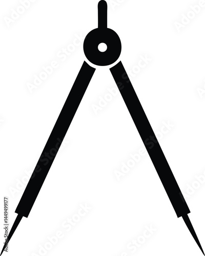 Black drawing compass with two needlepoint legs stands over white background