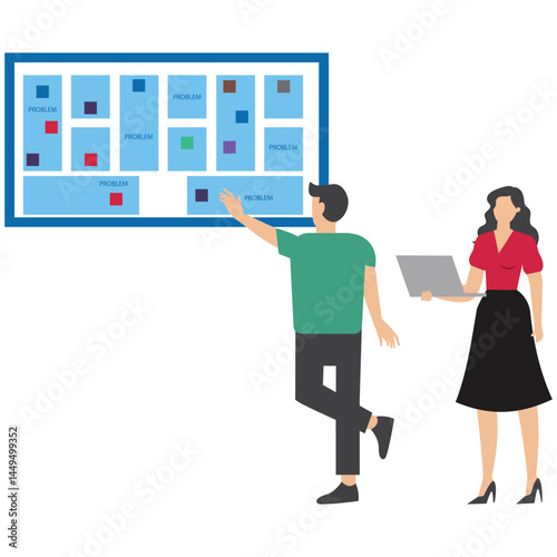Business people ask question and give answer symbolizing teamwork and problem solving through FAQ discussion