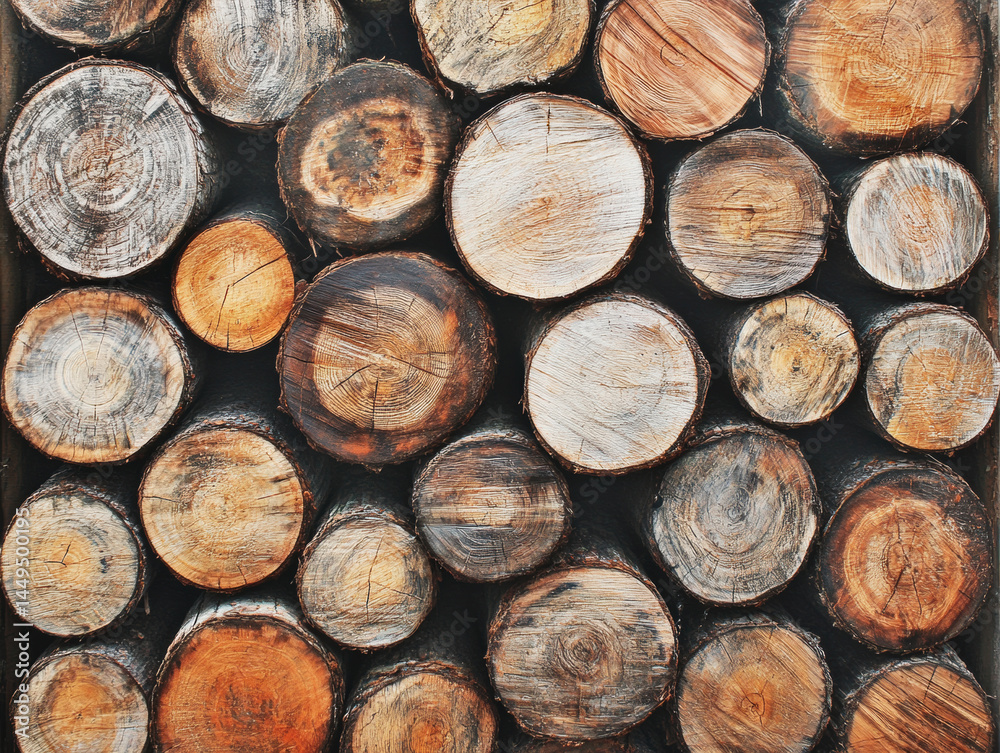 Natural wood logs stacked in an organized manner for firewood Natural wood logs stacked in an organized manner for firewood