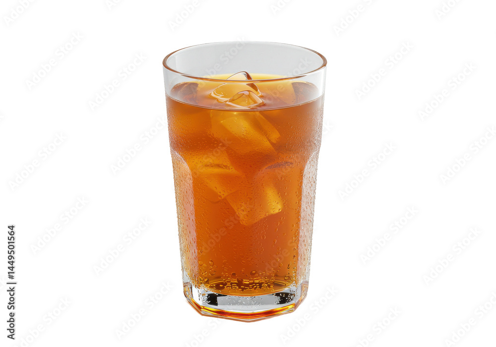 Ice Tea Refreshment A chilled glass of iced tea glistening with condensation against a stark black background