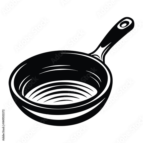 A cast iron skillet silhouette black vector artwork illustration, frying pan line art silhouette vector
