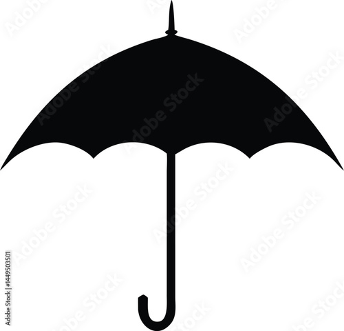 Black umbrella with curved handle offers stylish protection from rain and sun
