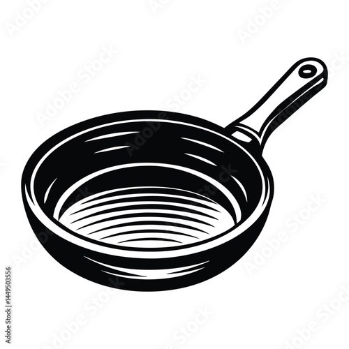 A cast iron skillet silhouette black vector artwork illustration, frying pan line art silhouette vector