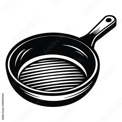 A cast iron skillet silhouette black vector artwork illustration, frying pan line art silhouette vector