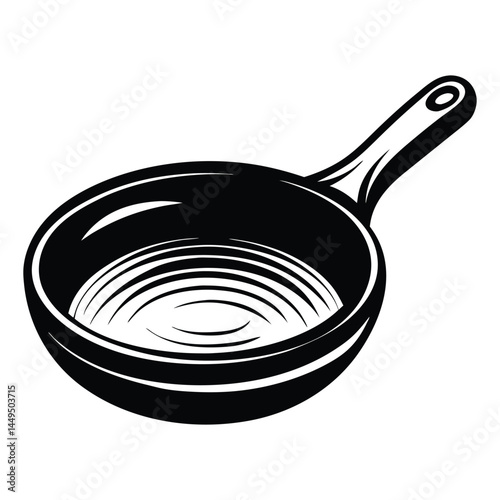 A cast iron skillet silhouette black vector artwork illustration, frying pan line art silhouette vector