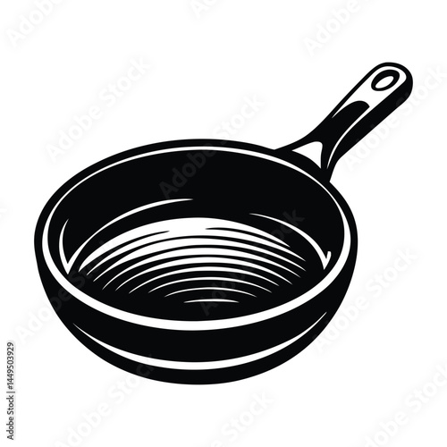 A cast iron skillet silhouette black vector artwork illustration, frying pan line art silhouette vector