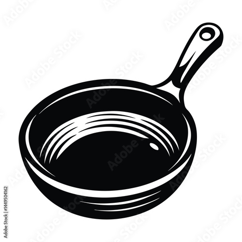 A cast iron skillet silhouette black vector artwork illustration, frying pan line art silhouette vector
