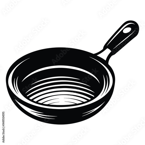 A cast iron skillet silhouette black vector artwork illustration, frying pan line art silhouette vector