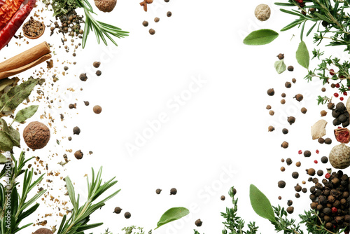 Spice Symphony Aromatic herbs  spices frame a dark void