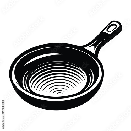 A cast iron skillet silhouette black vector artwork illustration, frying pan line art silhouette vector
