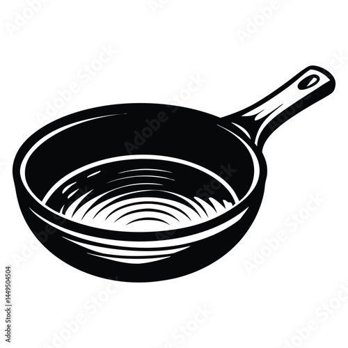 A cast iron skillet silhouette black vector artwork illustration, frying pan line art silhouette vector