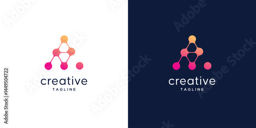 Creative letter A logo template. Modern symbol for digital technology with dot, molecule and abstract. creative icon set logo design template