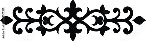 Elaborate black ornamental border with symmetrical floral motifs adorns a crisp white background