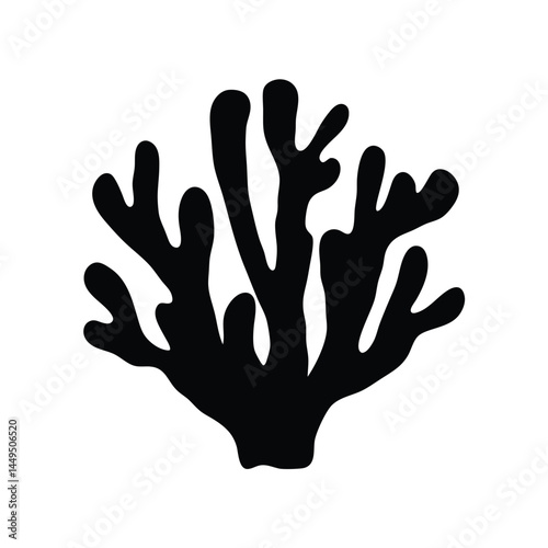 Black silhouette of coral reef, marine ecosystem illustration