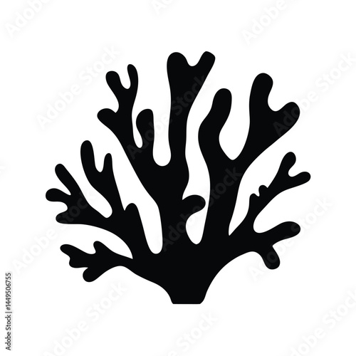 Black silhouette of coral reef, marine ecosystem illustration