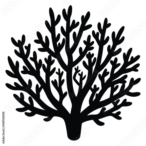 Black silhouette of coral reef, marine ecosystem illustration
