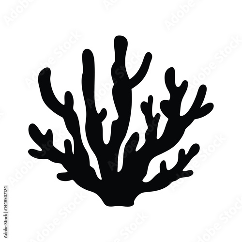 Black silhouette of coral reef, marine ecosystem illustration