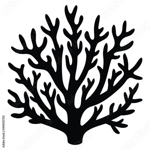 Black silhouette of coral reef, marine ecosystem illustration