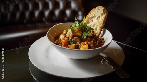 Aromatic Lentil and Paneer Stew with Toasted Bread - A Hearty Vegetarian Delight
