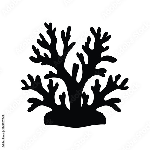 Black silhouette of coral reef, marine ecosystem illustration