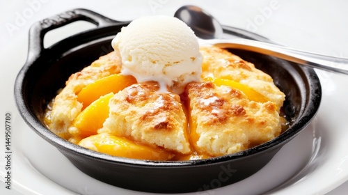 Peach Cobbler with Ice Cream in Cast Iron Skillet: A Delicious Summer Treat