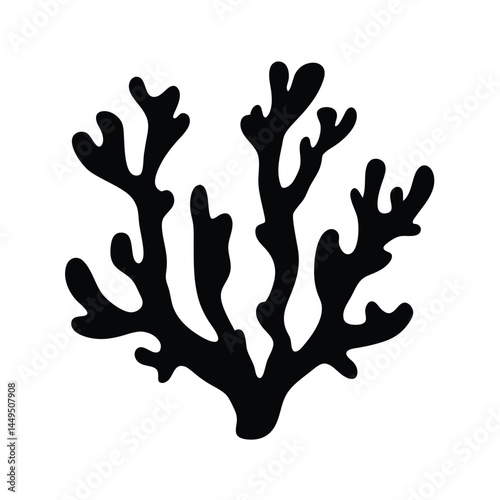 Black silhouette of coral reef, marine ecosystem illustration