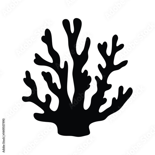 Black silhouette of coral reef, marine ecosystem illustration