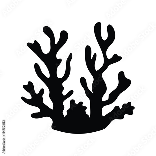 Black silhouette of coral reef, marine ecosystem illustration