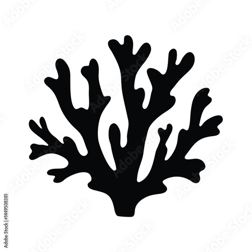 Black silhouette of coral reef, marine ecosystem illustration