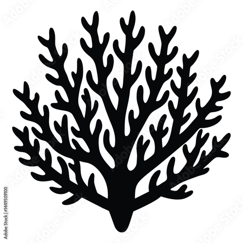 Black silhouette of coral reef, marine ecosystem illustration