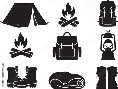 camping icons set