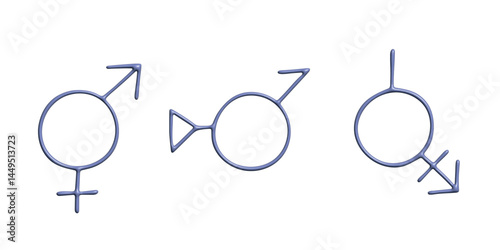 Set of 3d bigender identity icon Symbol used to represent sex and gender
