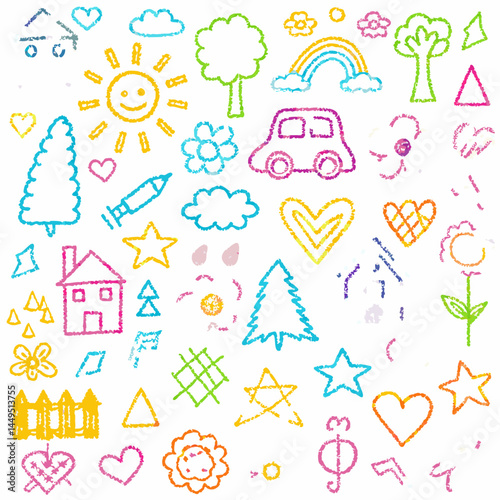 hand drawn kid seamless pattern on white background
