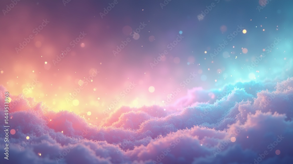 Ethereal Rainbow Clouds Under Soft Evening Light with Glowing Particles Ethereal Rainbow Clouds Under Soft Evening Light with Glowing Particles