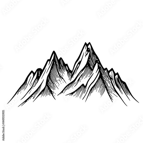 Minimalist black and white mountain logo with sharp peaks and clean outlines, featuring subtle pastel shading on a white background for a serene and elegant outdoor-themed design.