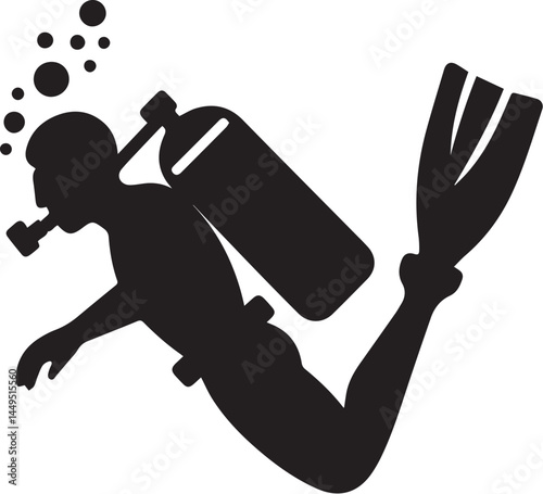 Black silhouette of scuba diver