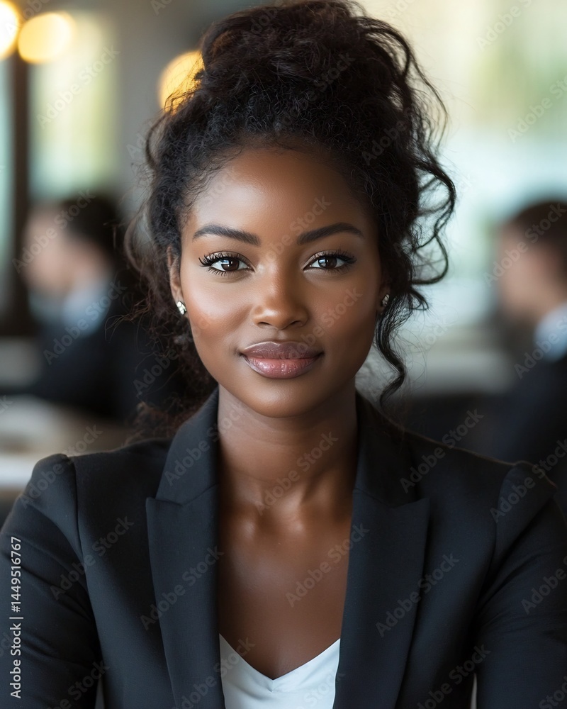 Obraz premium Stylish African American businesswoman leading investor meeting modern minimalist office crisp professional atmosphere
