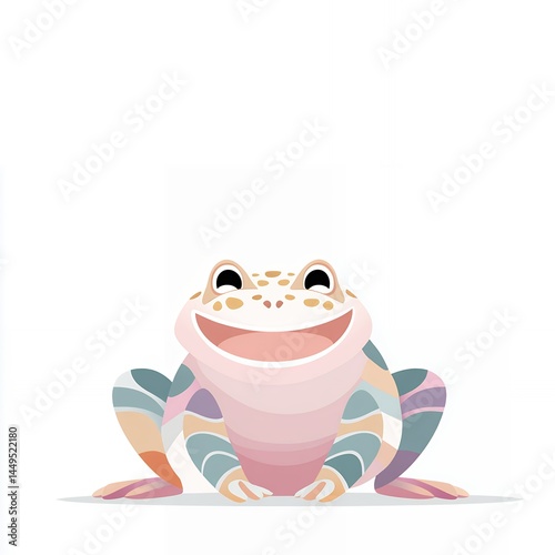 Happy Cartoon Frog Illustration Pastel Colors White Background photo