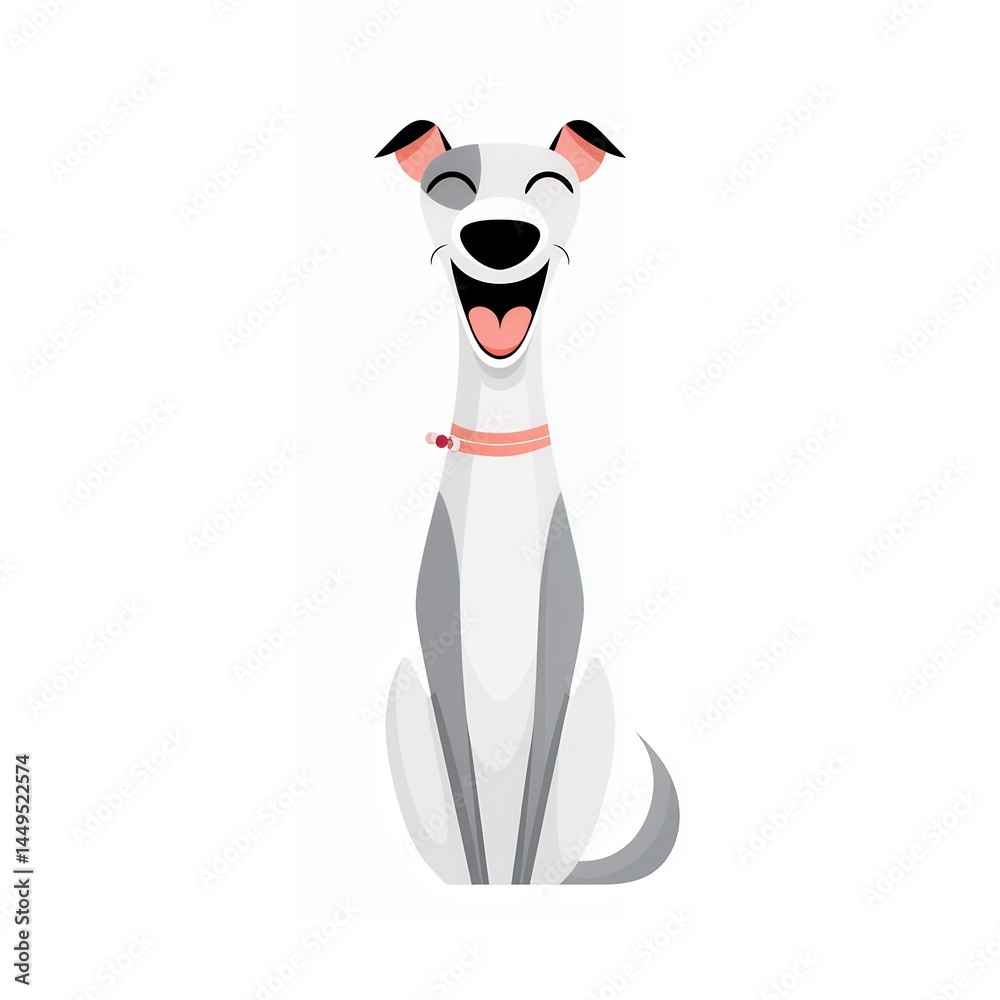 Obraz premium Happy Grey and White Cartoon Dog Sitting Joyfully