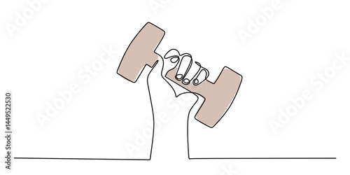 Single Line Drawing Arm Hand Gripping Dumbbell. Strength Training Minimalist Vector.