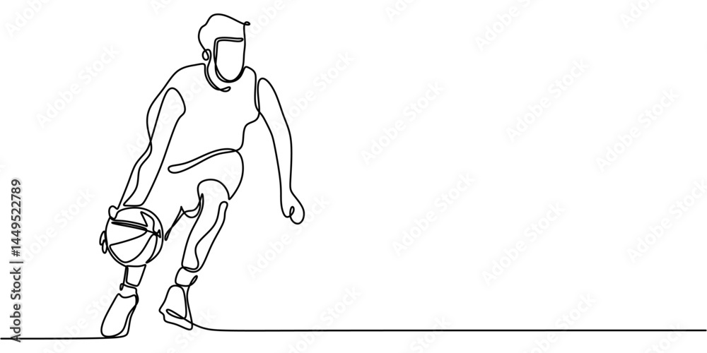 Fototapeta premium Continuous Line Man Basketball Jump Shot. Sport Motion Minimal Vector Art.