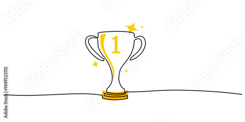 Continuous Line Trophy Number One. Champion Award Minimalist Vector Art.