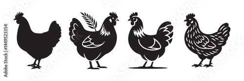 Cock and chicken silhouette vector illustration eps 10