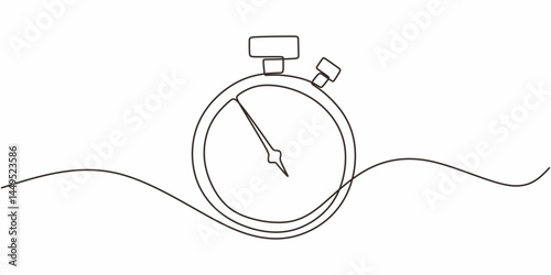 Continuous Single Line Drawing Stopwatch. Timekeeping Minimal Vector Graphic.