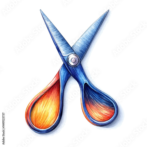Pair Of Scissors Shaped Like A Bird, vector watercolor illustration, isolated on a white background.